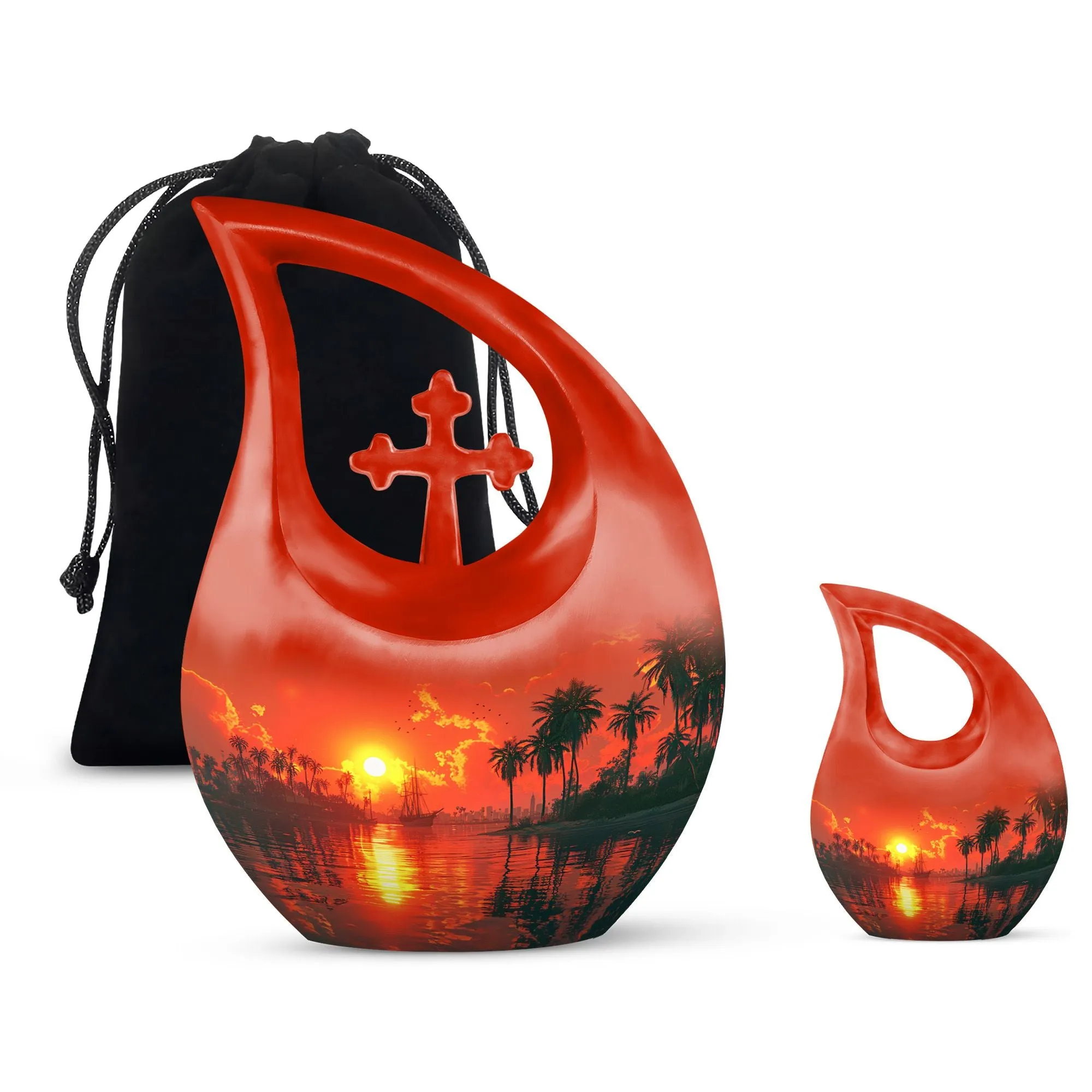 Crimson Moon Urn : Aluminium Human Urn with Cross Drop Design