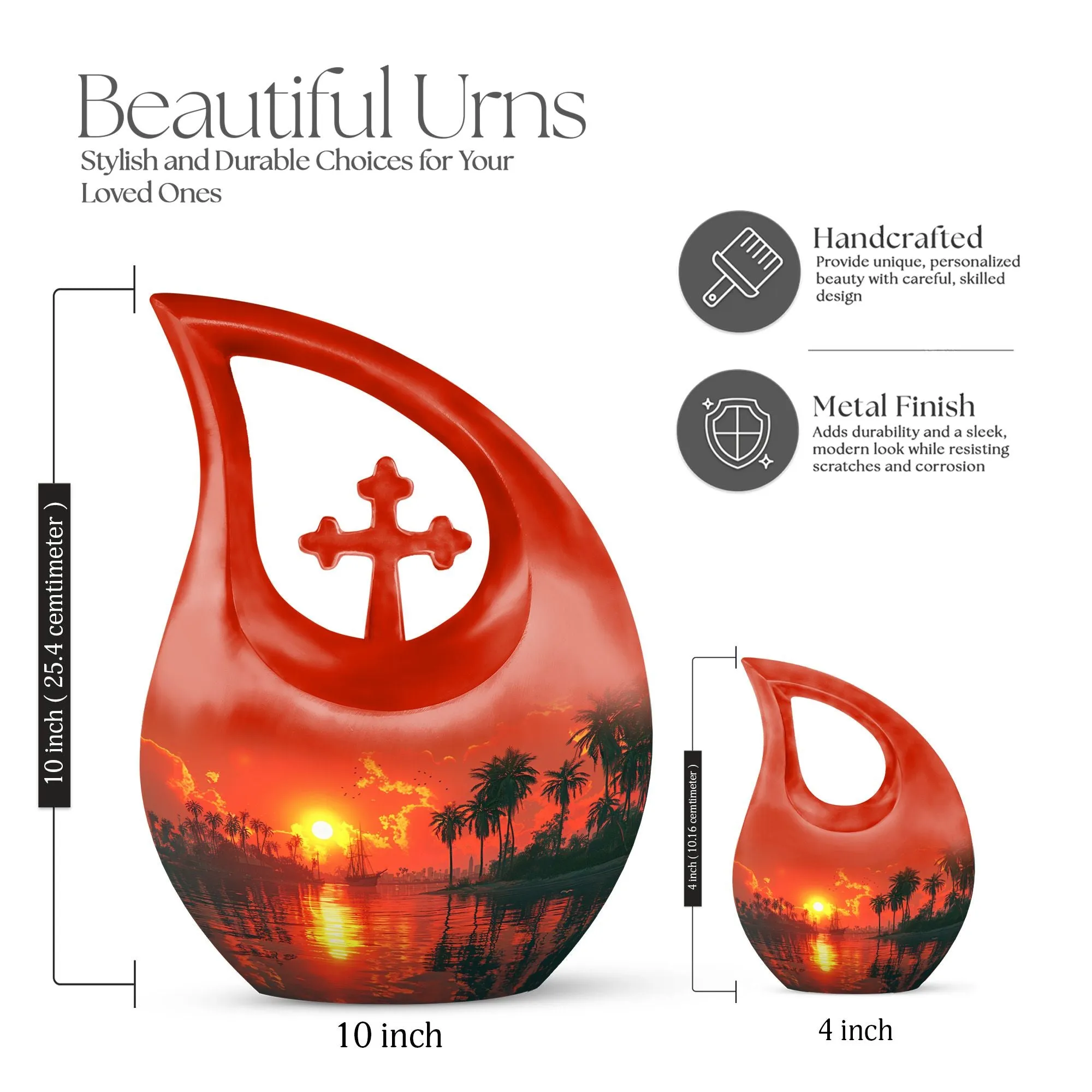 Crimson Moon Urn : Aluminium Human Urn with Cross Drop Design