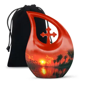 Crimson Moon Urn : Aluminium Human Urn with Cross Drop Design
