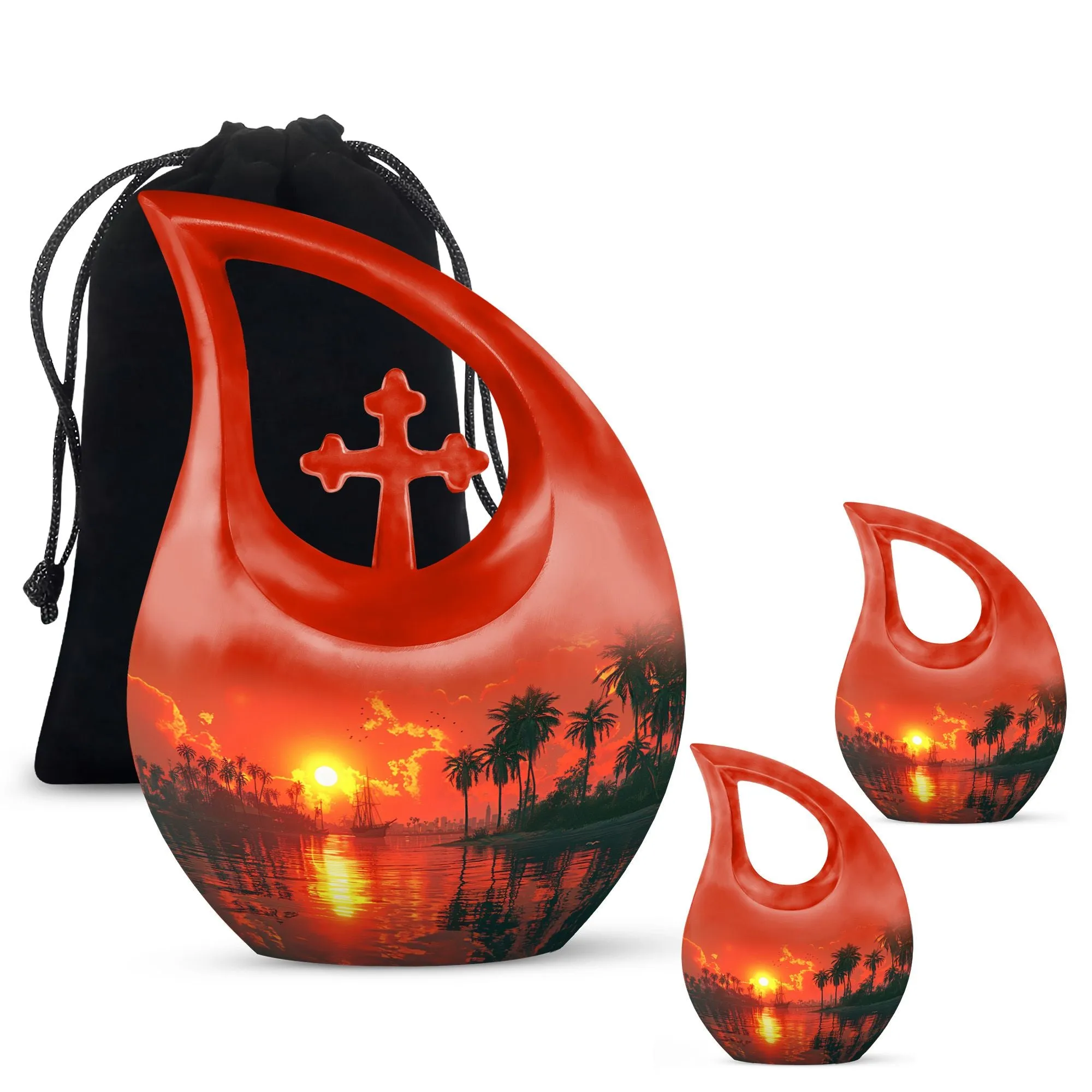 Crimson Moon Urn : Aluminium Human Urn with Cross Drop Design