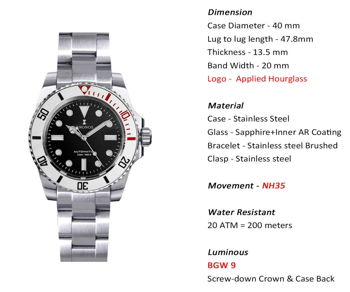 Cronos No Date NH35 Sub Diver Watch L6015