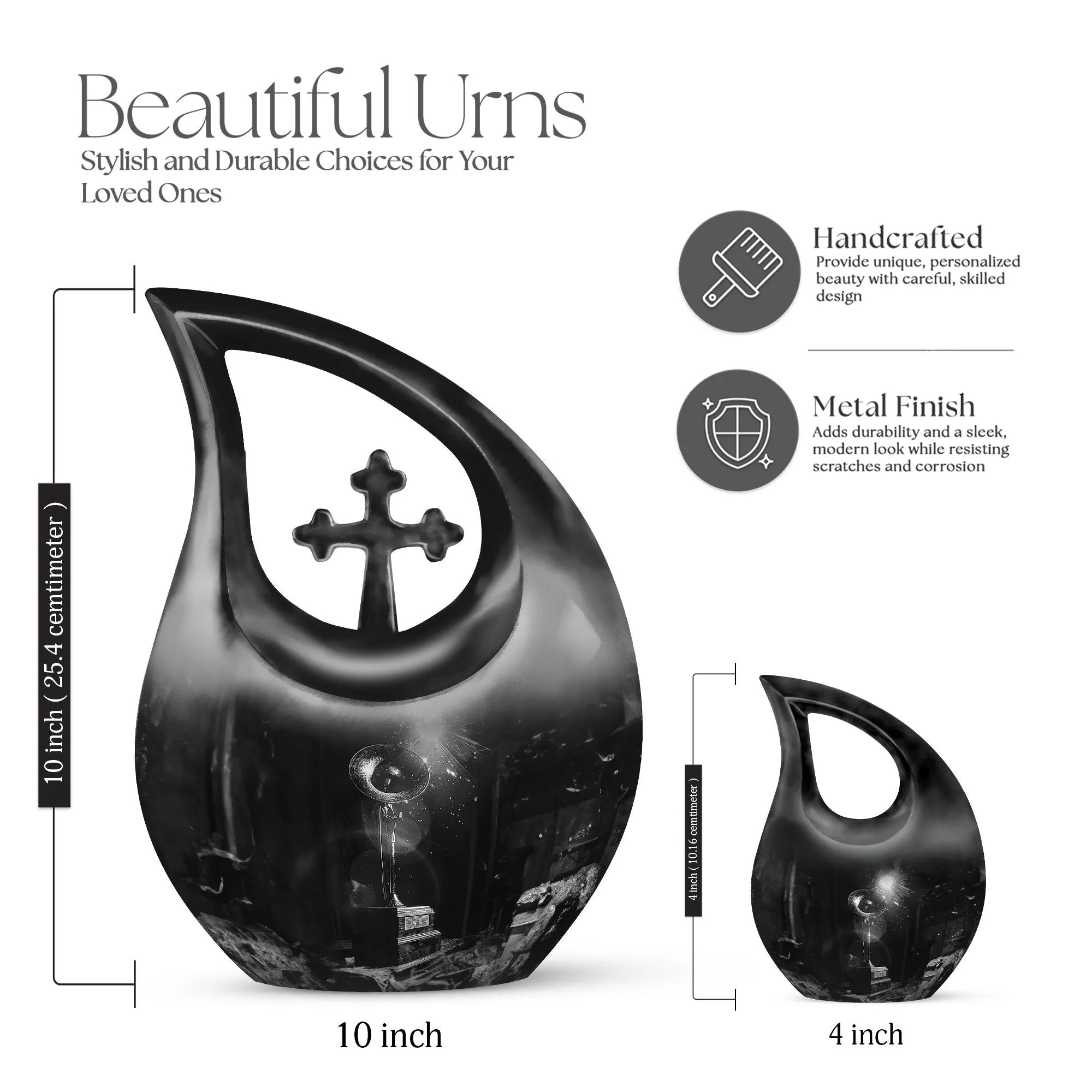 Cross Drop Gramophone Memorial Urn - Burial Vase for Human Ashes
