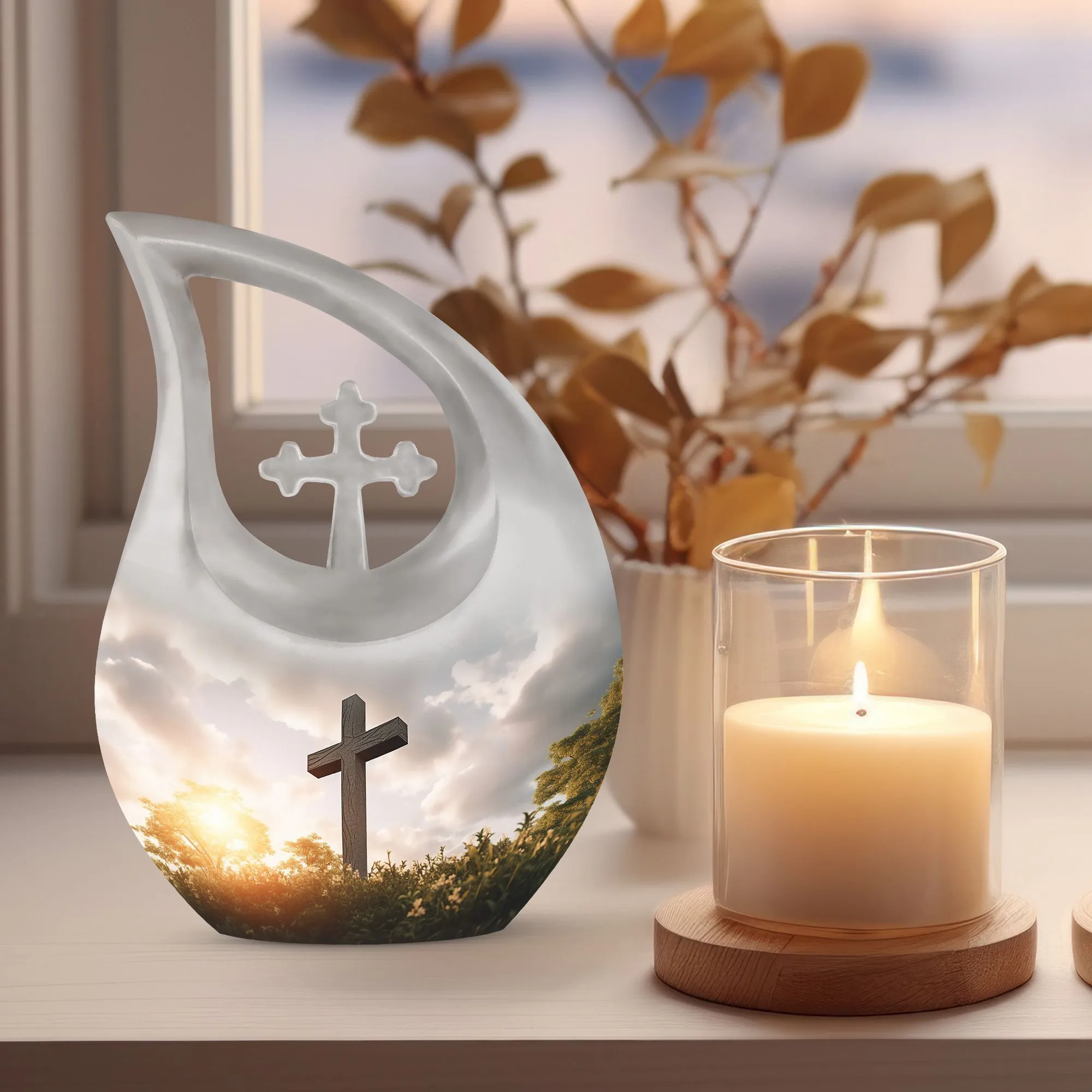 Cross Drop Jesus Christ Large Urn - Memorial Keepsake For Men