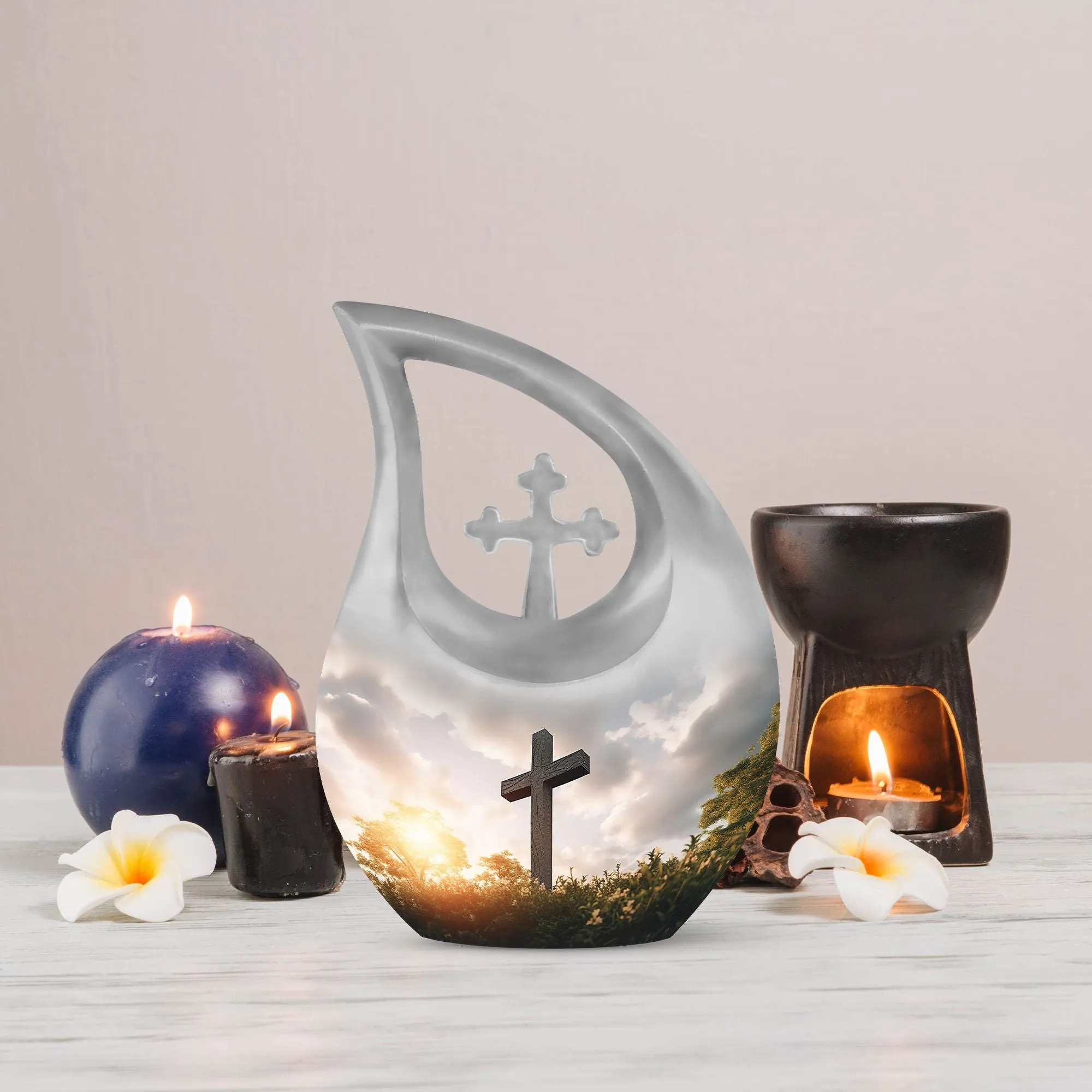 Cross Drop Jesus Christ Large Urn - Memorial Keepsake For Men