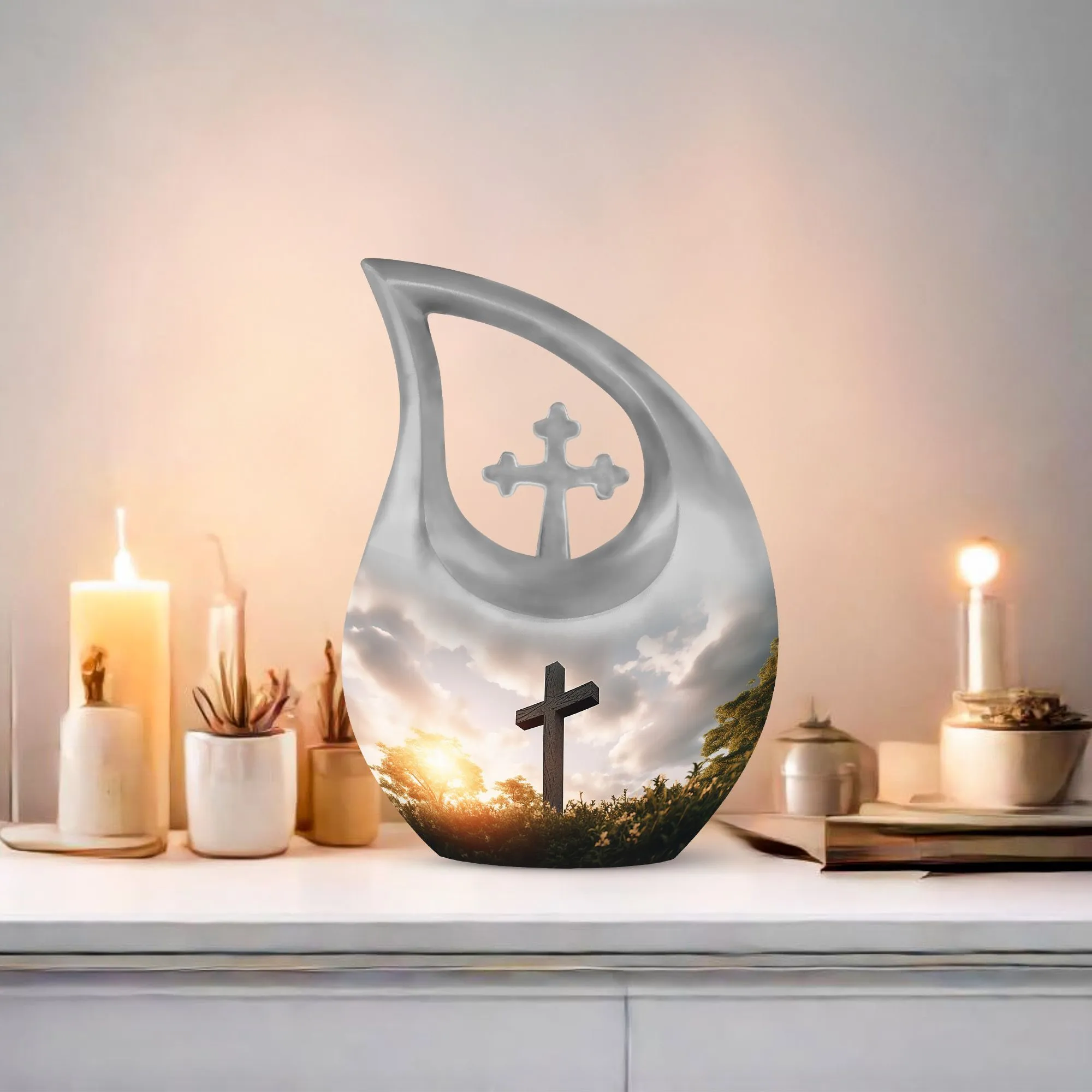 Cross Drop Jesus Christ Large Urn - Memorial Keepsake For Men