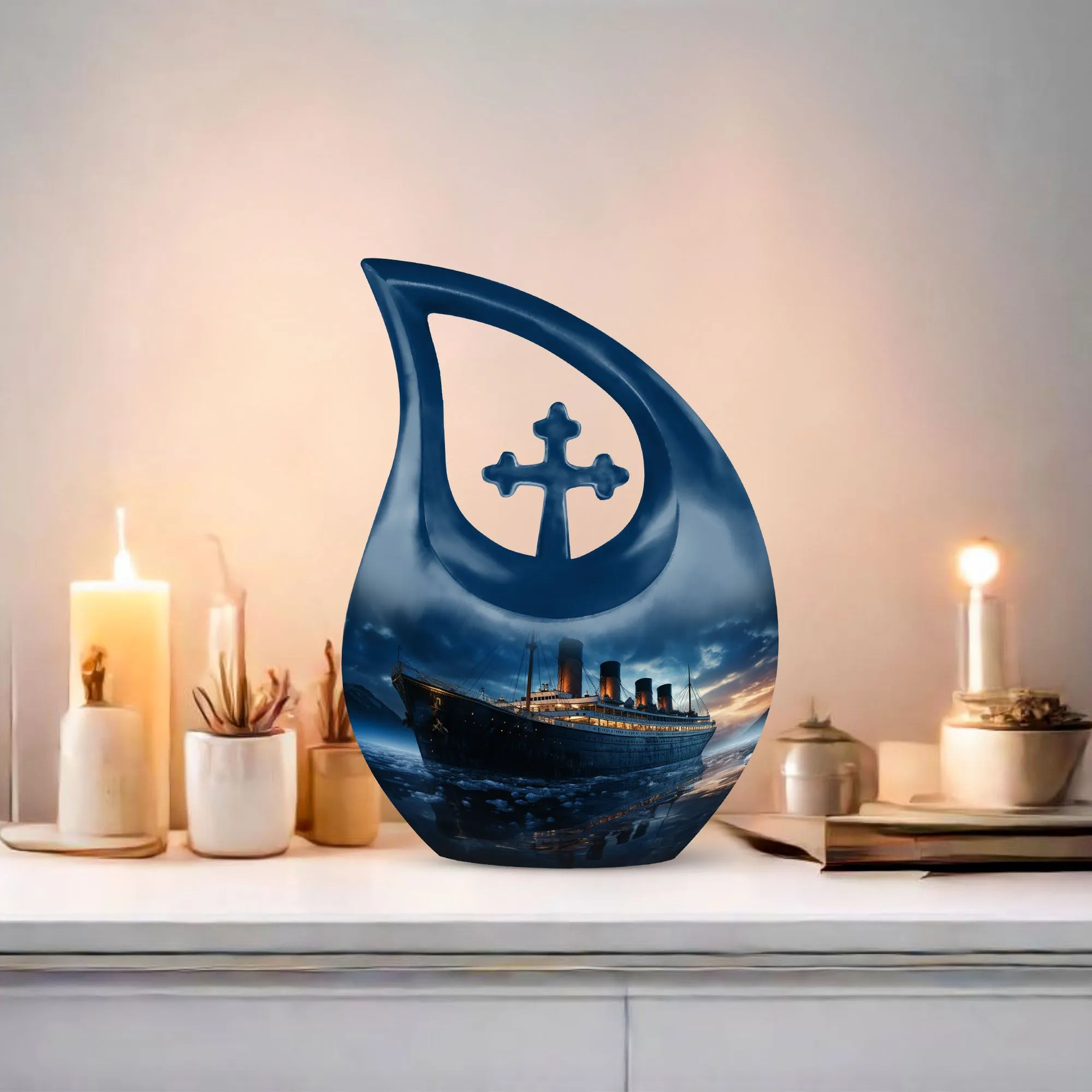 Cross Drop Tribute - Ship Urn Mini Memorial Home for Eternal