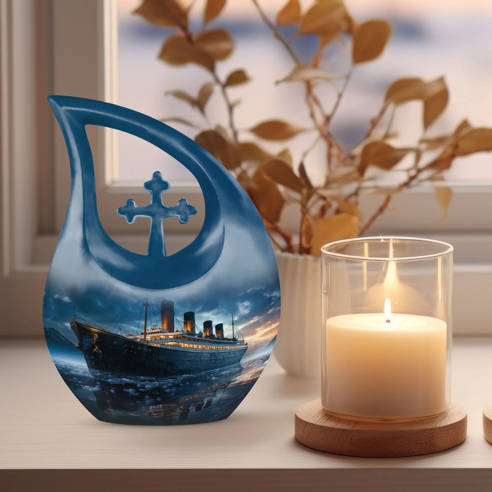Cross Drop Tribute - Ship Urn Mini Memorial Home for Eternal