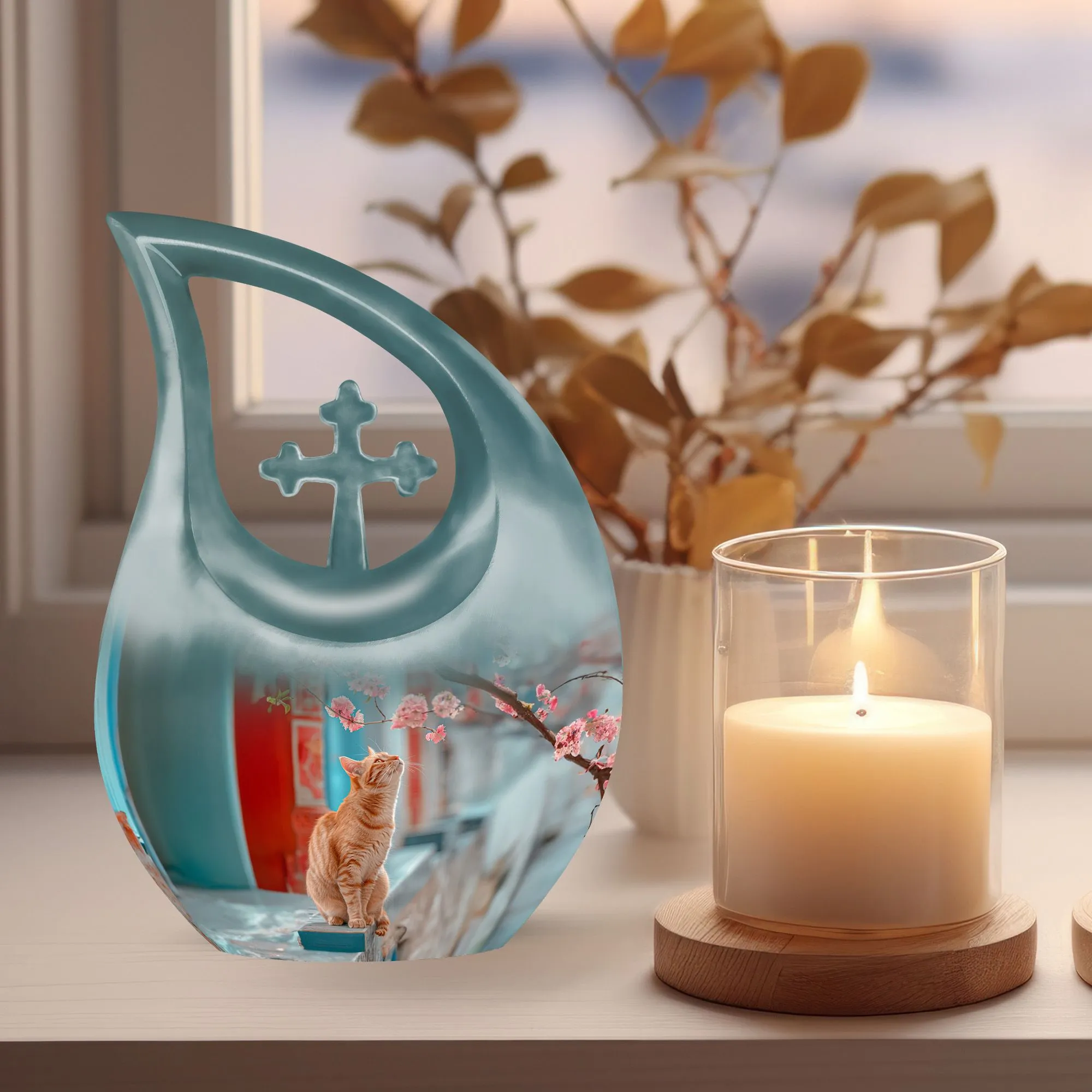 Customized Orange Cat Tribute: Unique Memorial Urn