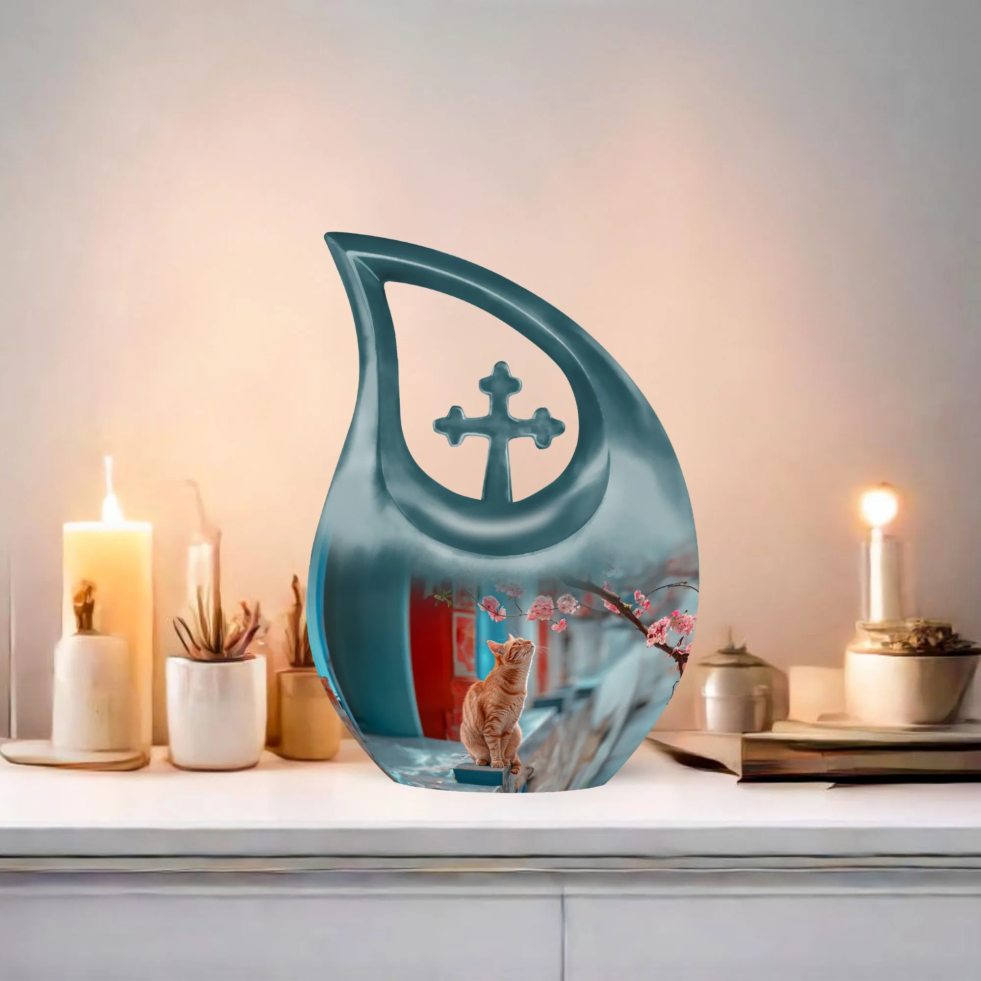 Customized Orange Cat Tribute: Unique Memorial Urn