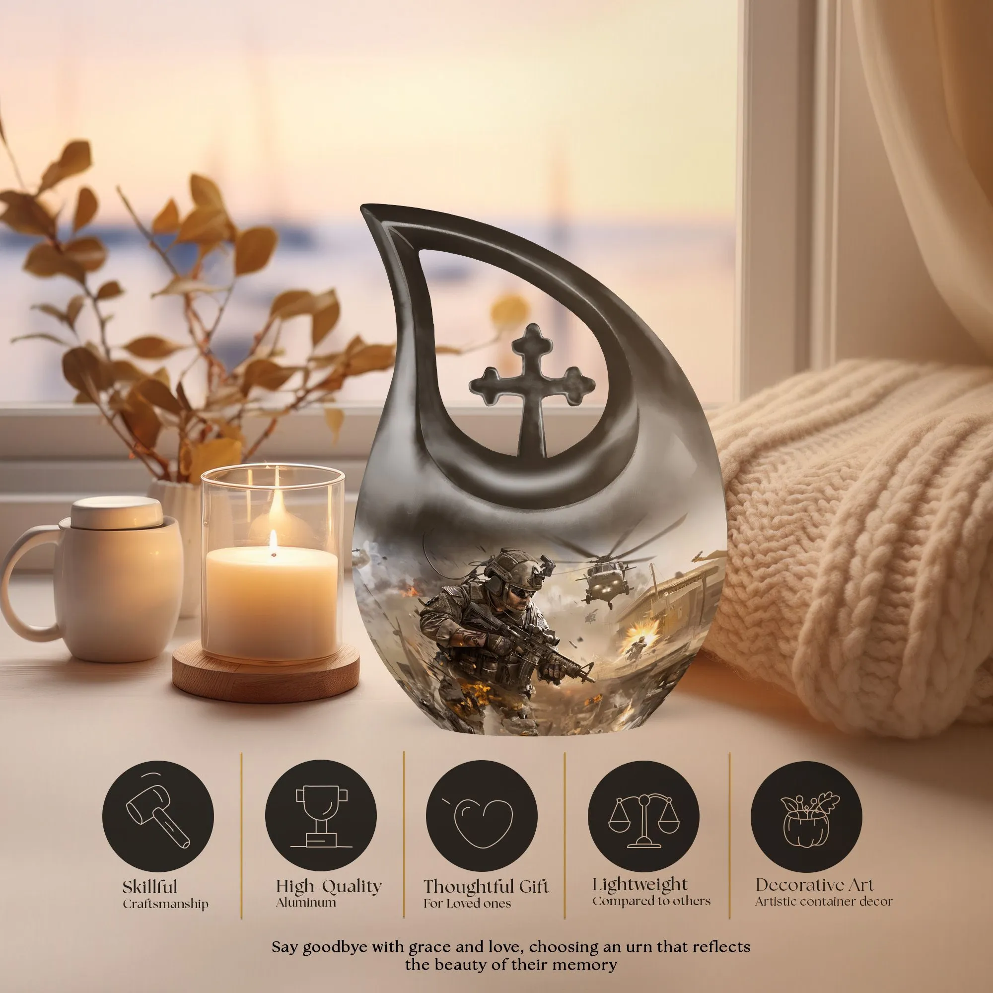Dignified Rest - Military Themed Personalized Memorial Urn
