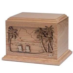 Dimensional Tropical Beach Scene Wood Urn