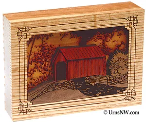 Dimensional Wood Art Covered Bridge Small Keepsake Urn