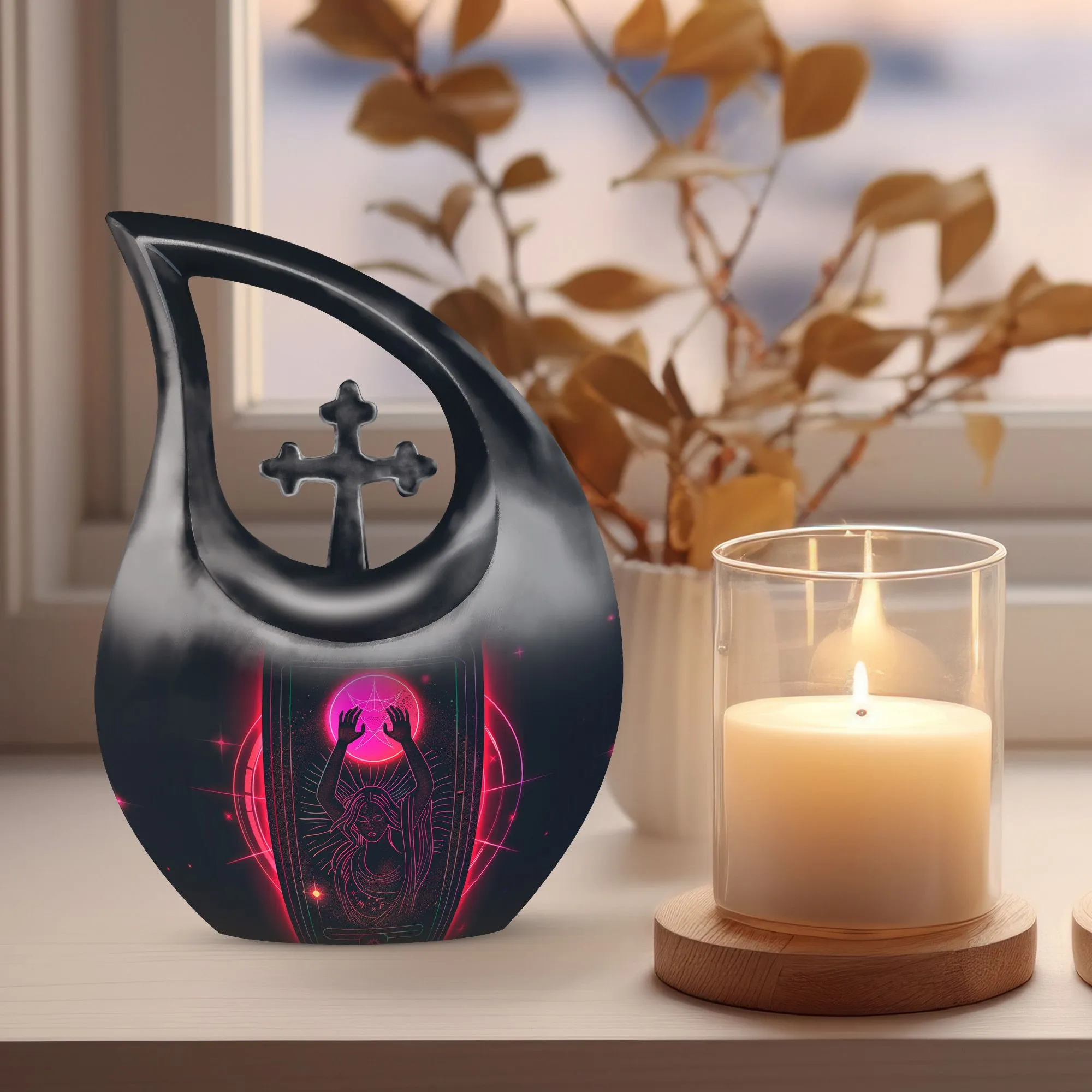 Distinctive Mom's Memorial Urn - Cross Drop Design