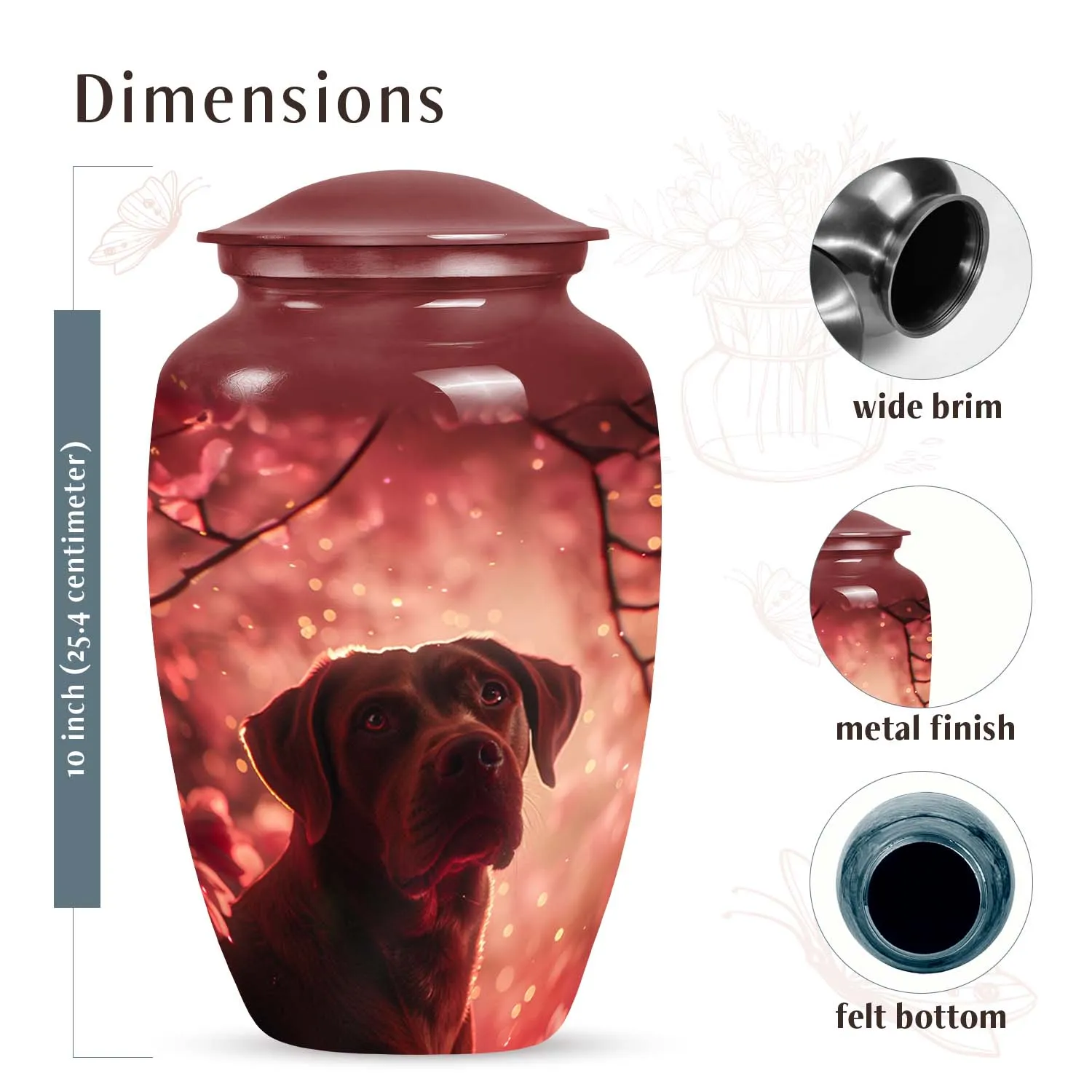 Dog in Glowing Red Blossoms Urn Memorial Urn for Ashes