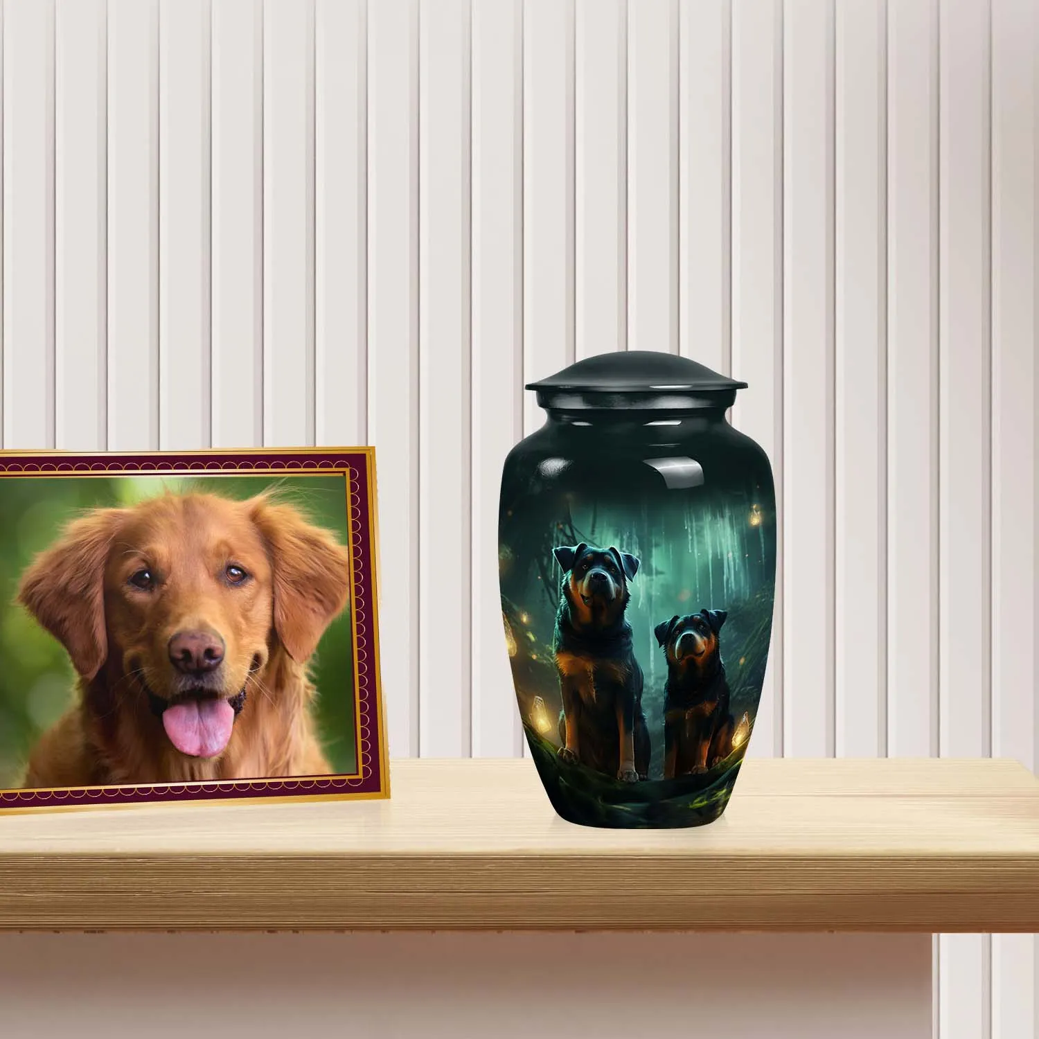 Double Rottweiler Pet Cremation Urn for Ashes