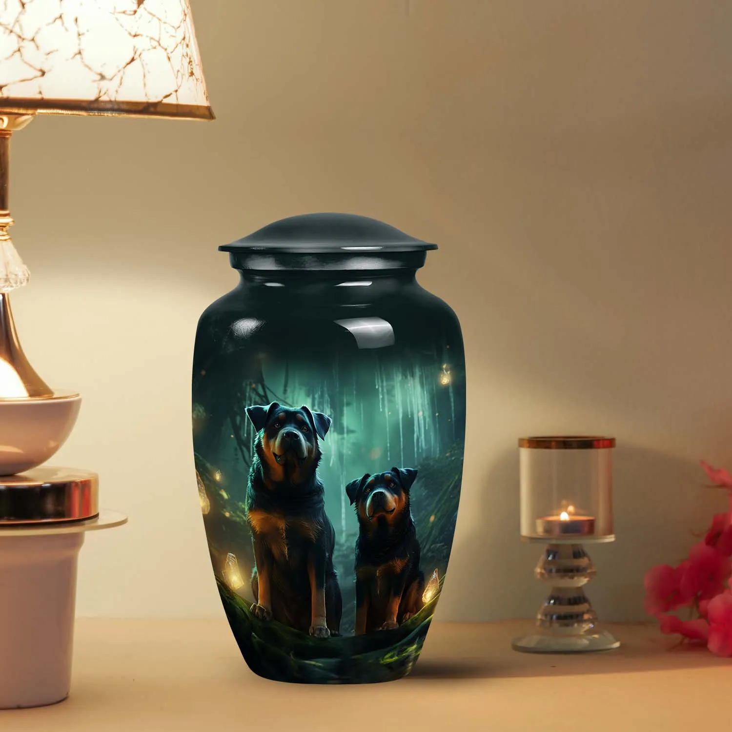 Double Rottweiler Pet Cremation Urn for Ashes