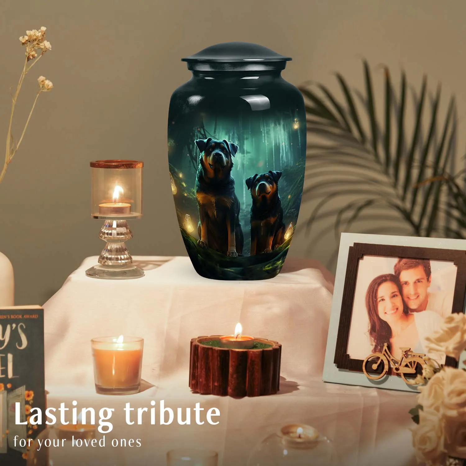 Double Rottweiler Pet Cremation Urn for Ashes