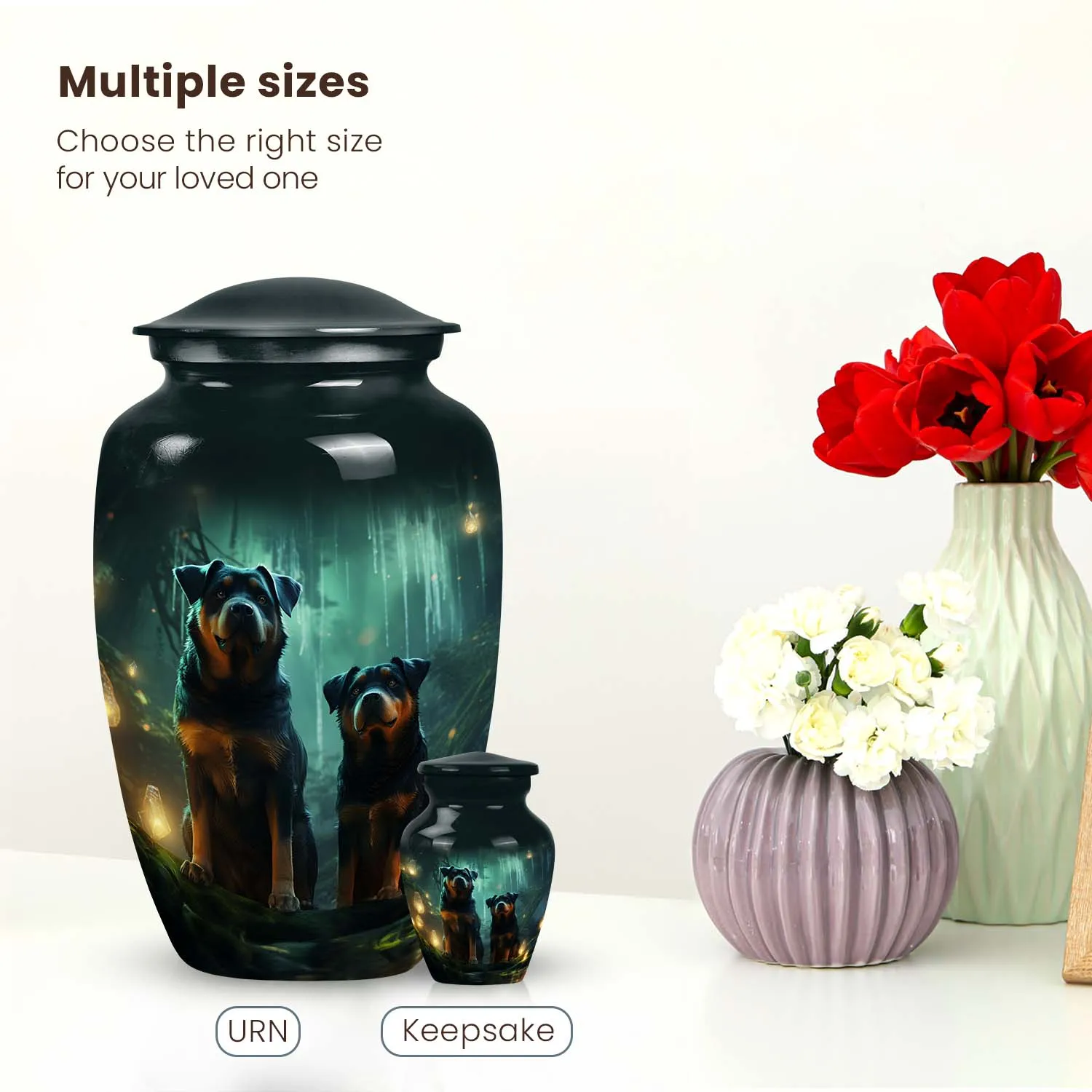 Double Rottweiler Pet Cremation Urn for Ashes