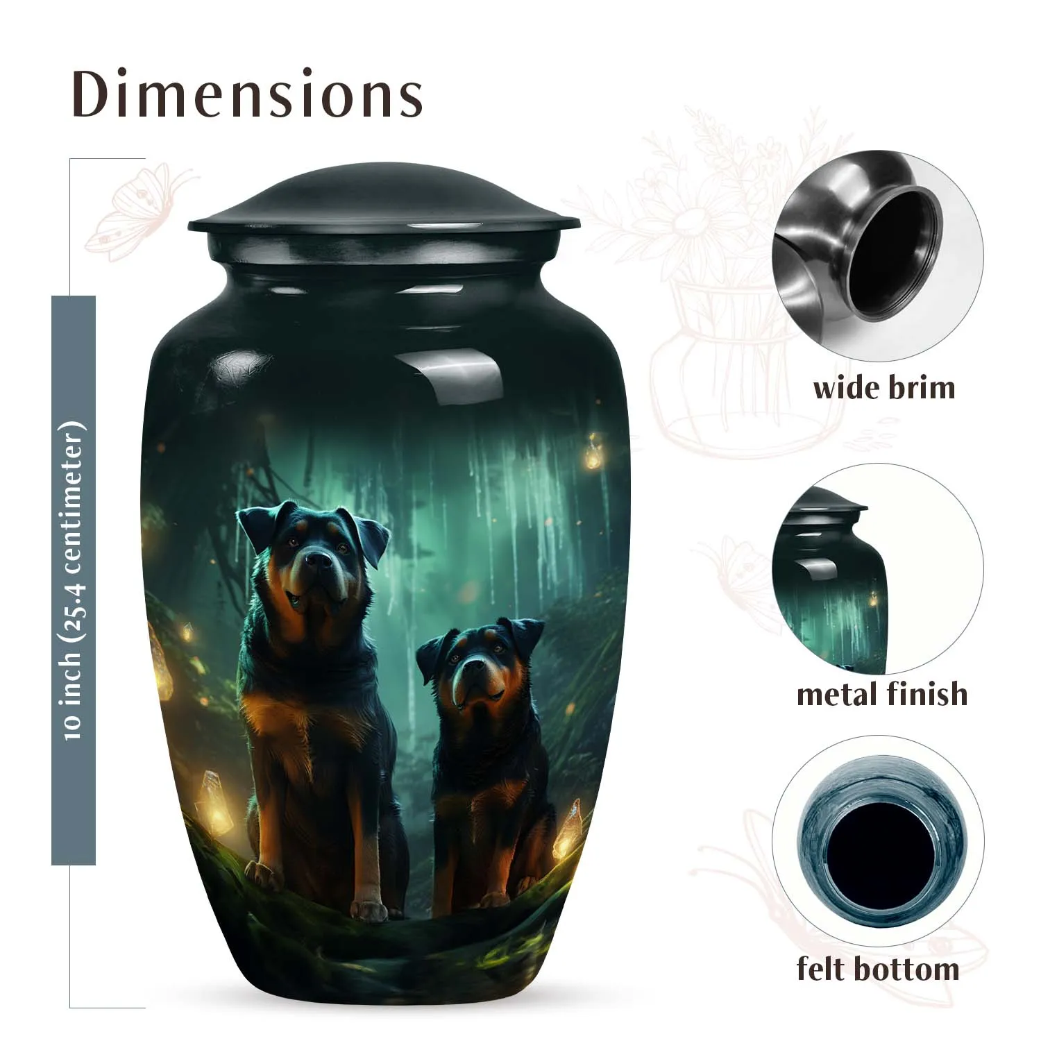 Double Rottweiler Pet Cremation Urn for Ashes