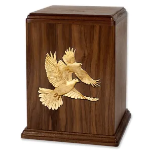 Doves Walnut Wood Cremation Urn with Maple Inlay