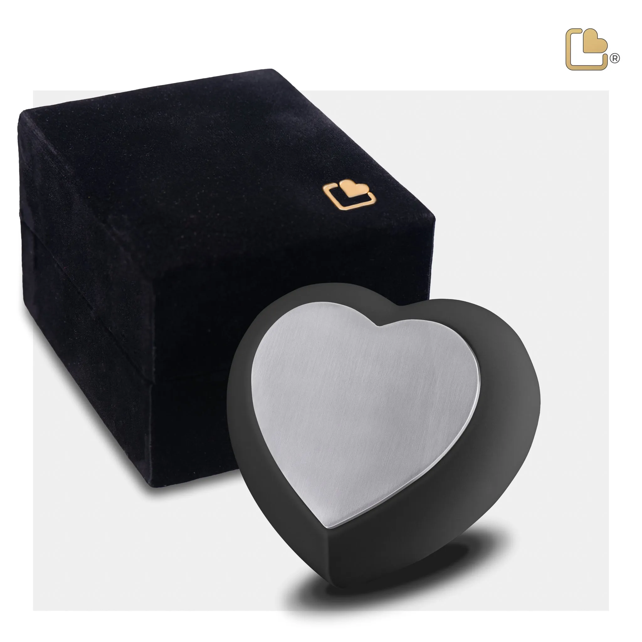 Drop Heart Keepsake Urn Black & Brushed Pewter