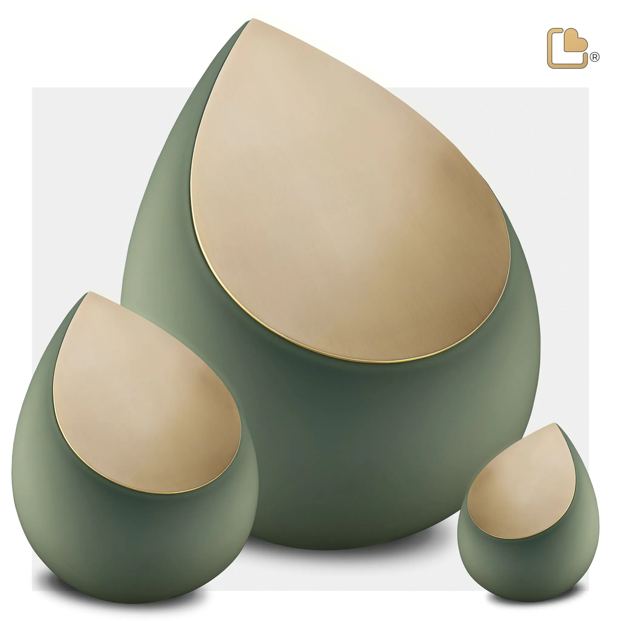 Drop Standard Adult Urn Sage Green & Brushed Gold