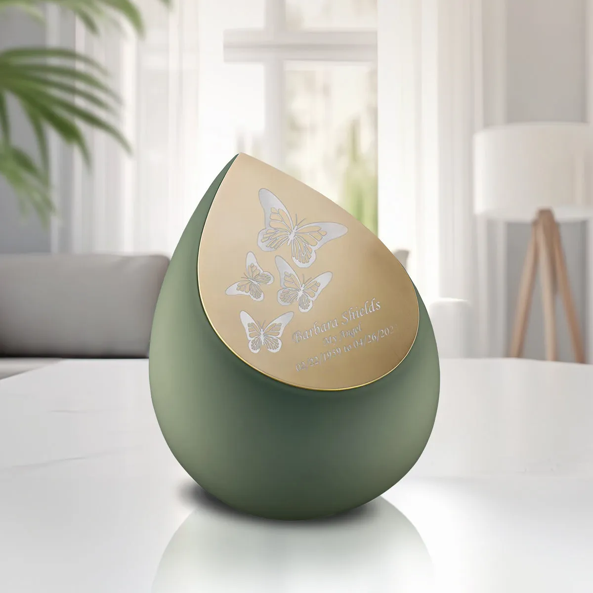 Drop Standard Adult Urn Sage Green & Brushed Gold