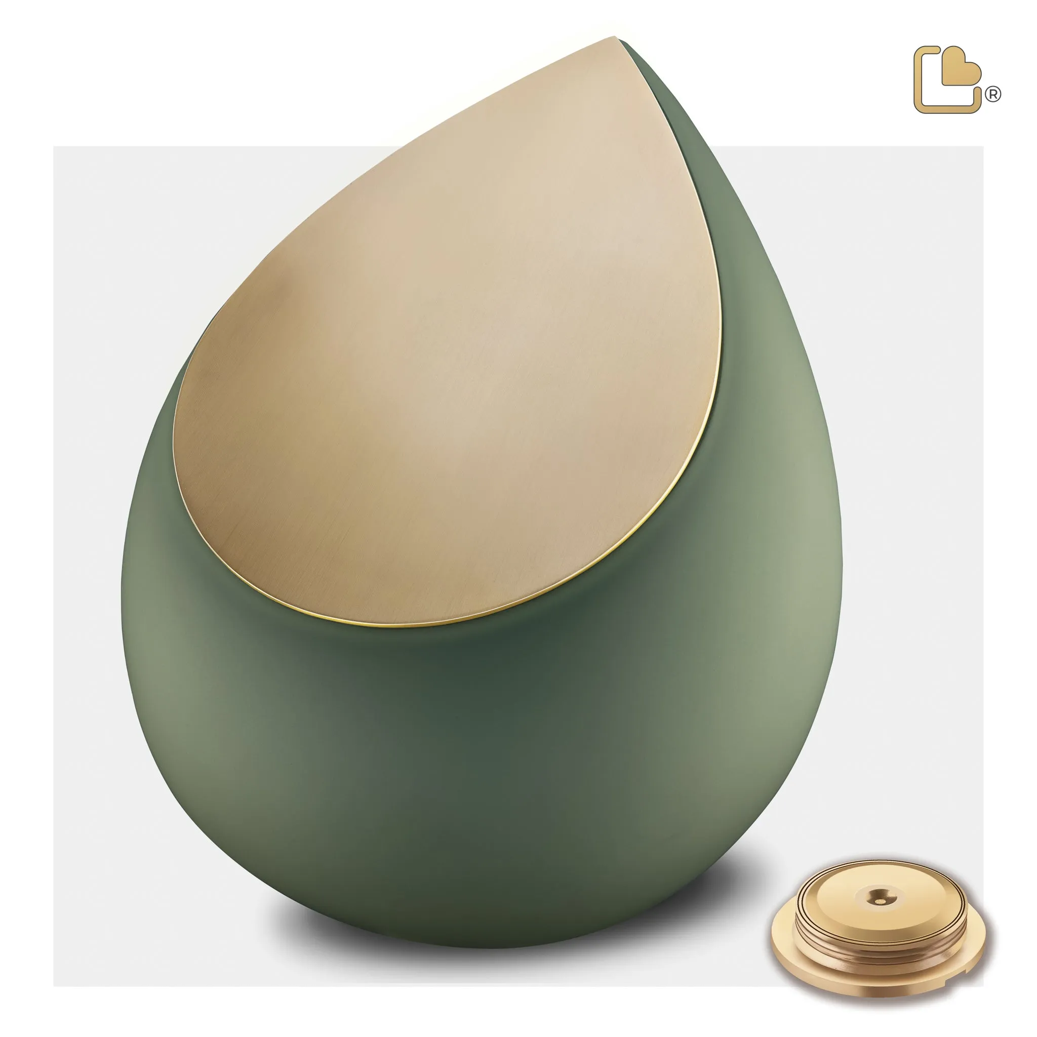 Drop Standard Adult Urn Sage Green & Brushed Gold