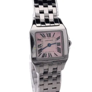 Estate Cartier Stainless Steel Ladies Santos Demoiselle Pink Mother Of Pearl Roman Dial 2698 W/Box