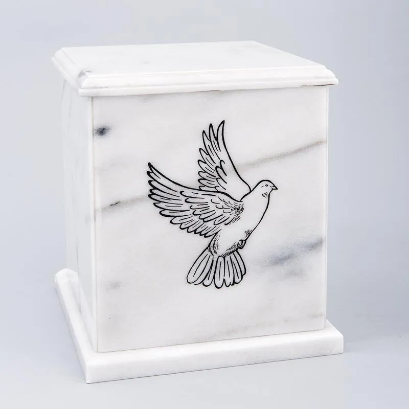 Evermore Square Natural Marble Cremation Urn in White