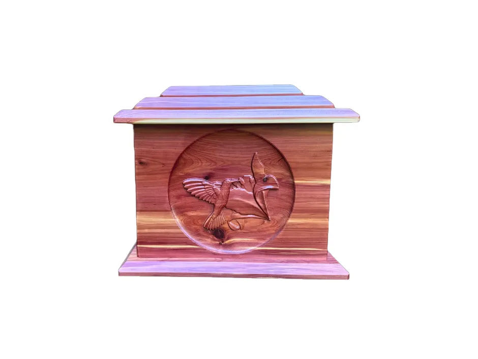 Extra Large Hand-Carved Hummingbird Wooden Urn
