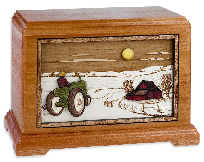 Farm Tractor Cremation Urn with Dimensional Wood Inlay