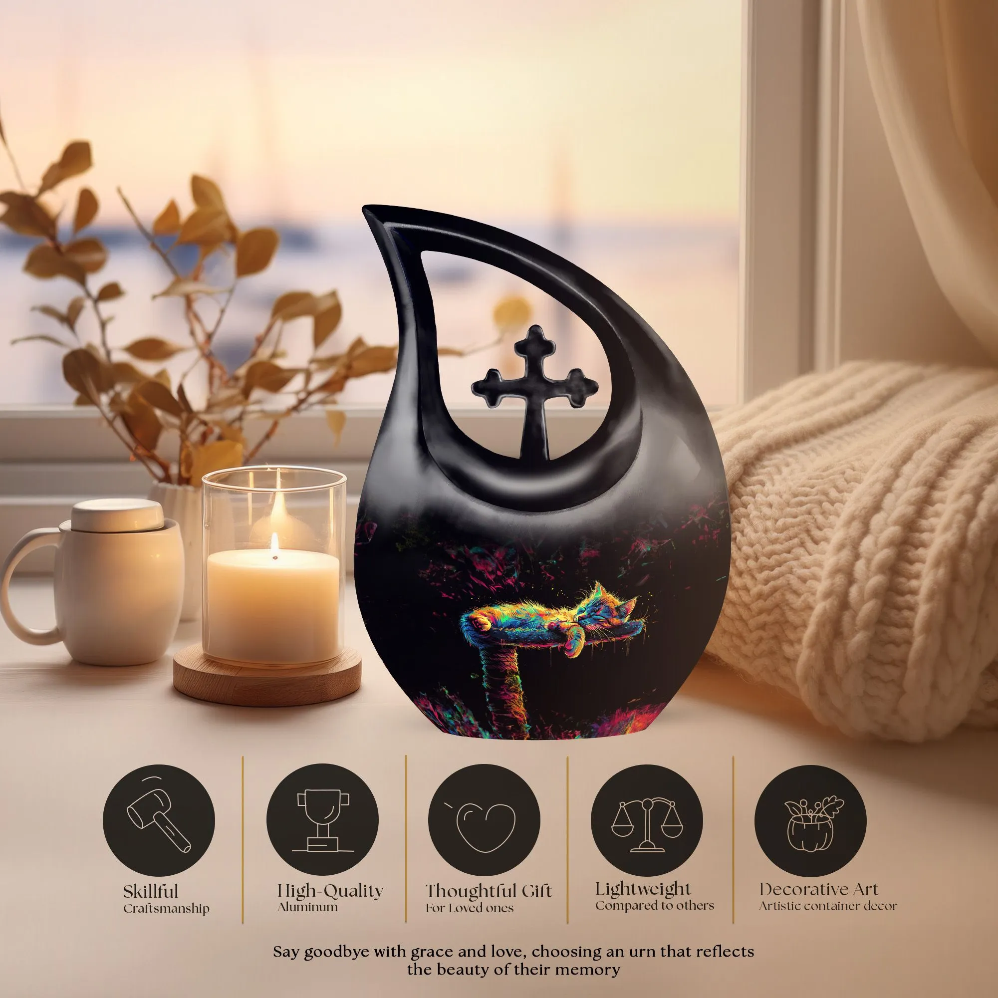Feline Farewell: Cross Drop Cat Urn For Lovingly Cremated Remains