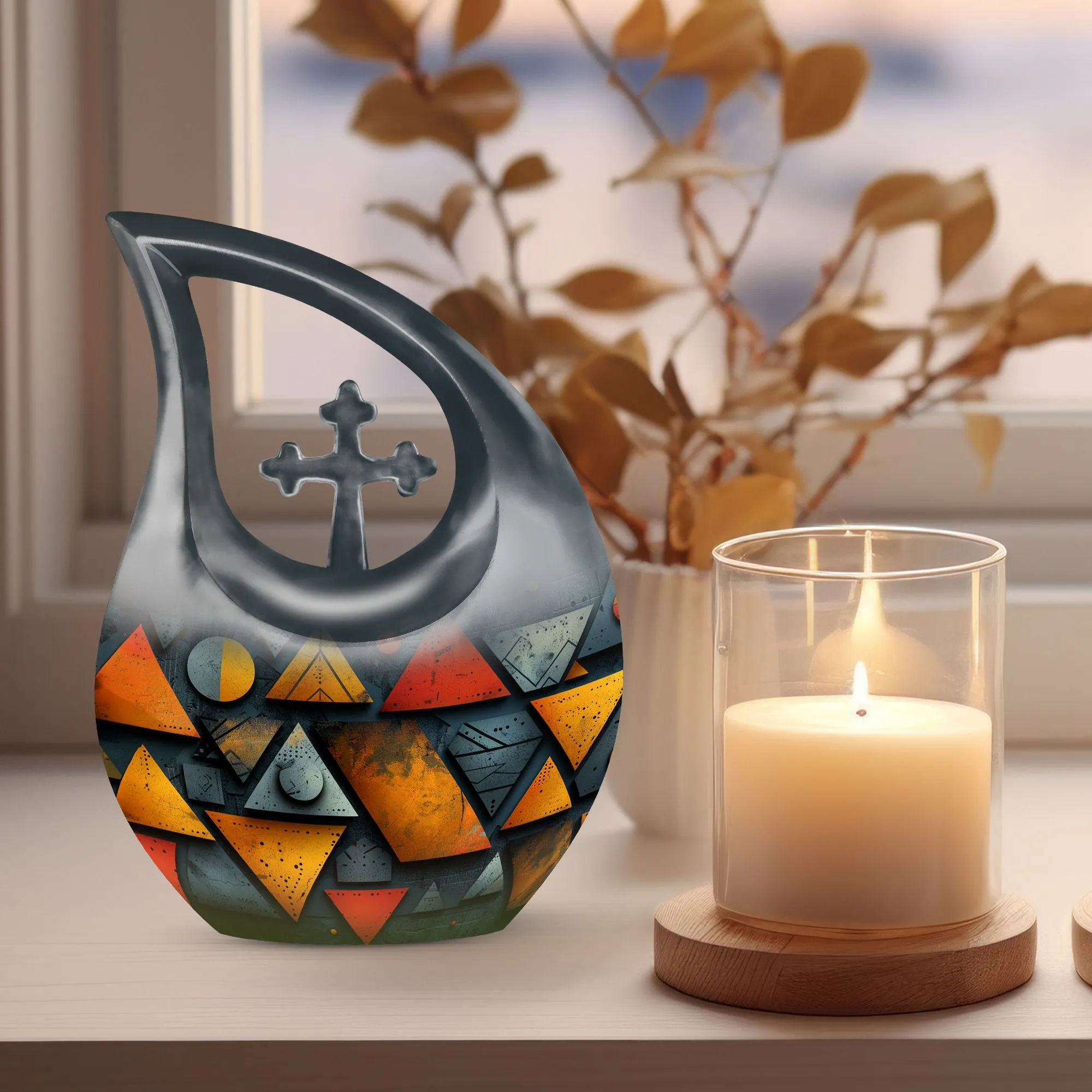 Geometric Fusion Spectrum Memorial Urn: Timeless Tribute Urn