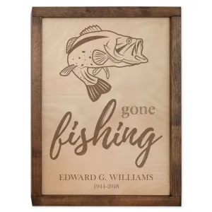 Gone Fishing Wall Mounted Wood Cremation Urn Plaque