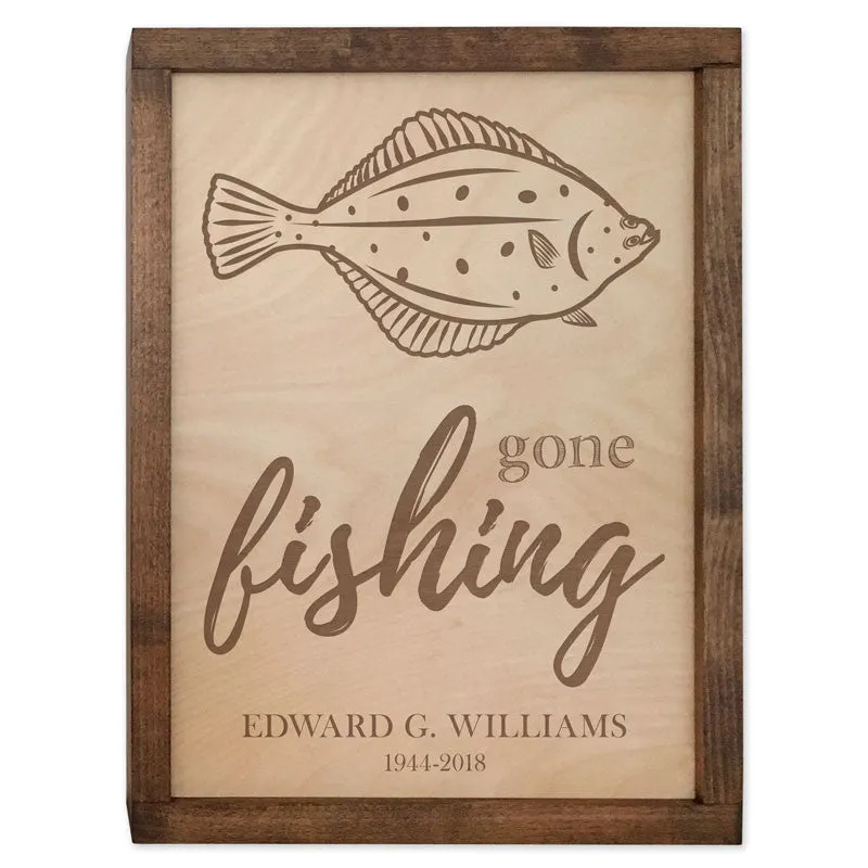 Gone Fishing Wall Mounted Wood Cremation Urn Plaque