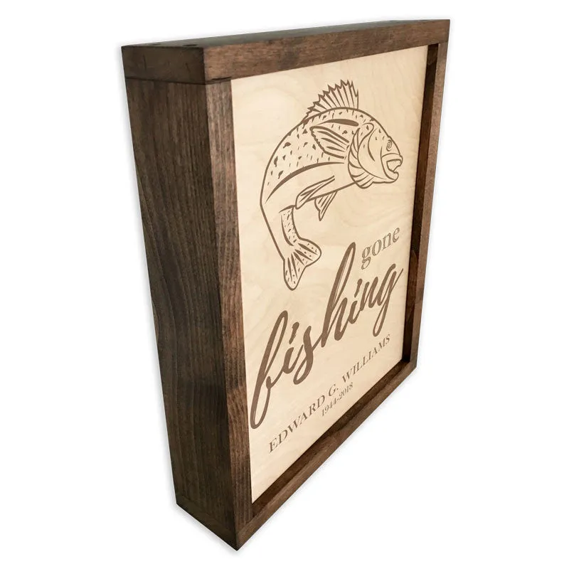 Gone Fishing Wall Mounted Wood Cremation Urn Plaque