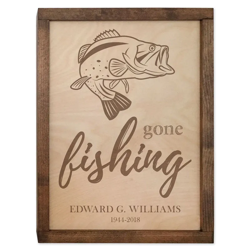 Gone Fishing Wall Mounted Wood Cremation Urn Plaque