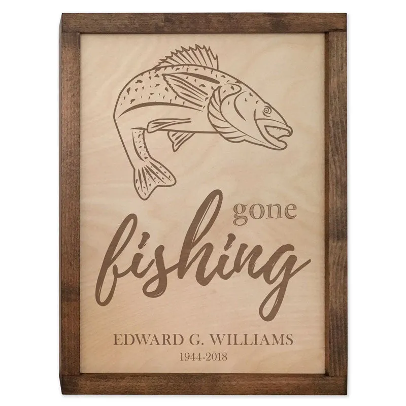 Gone Fishing Wall Mounted Wood Cremation Urn Plaque