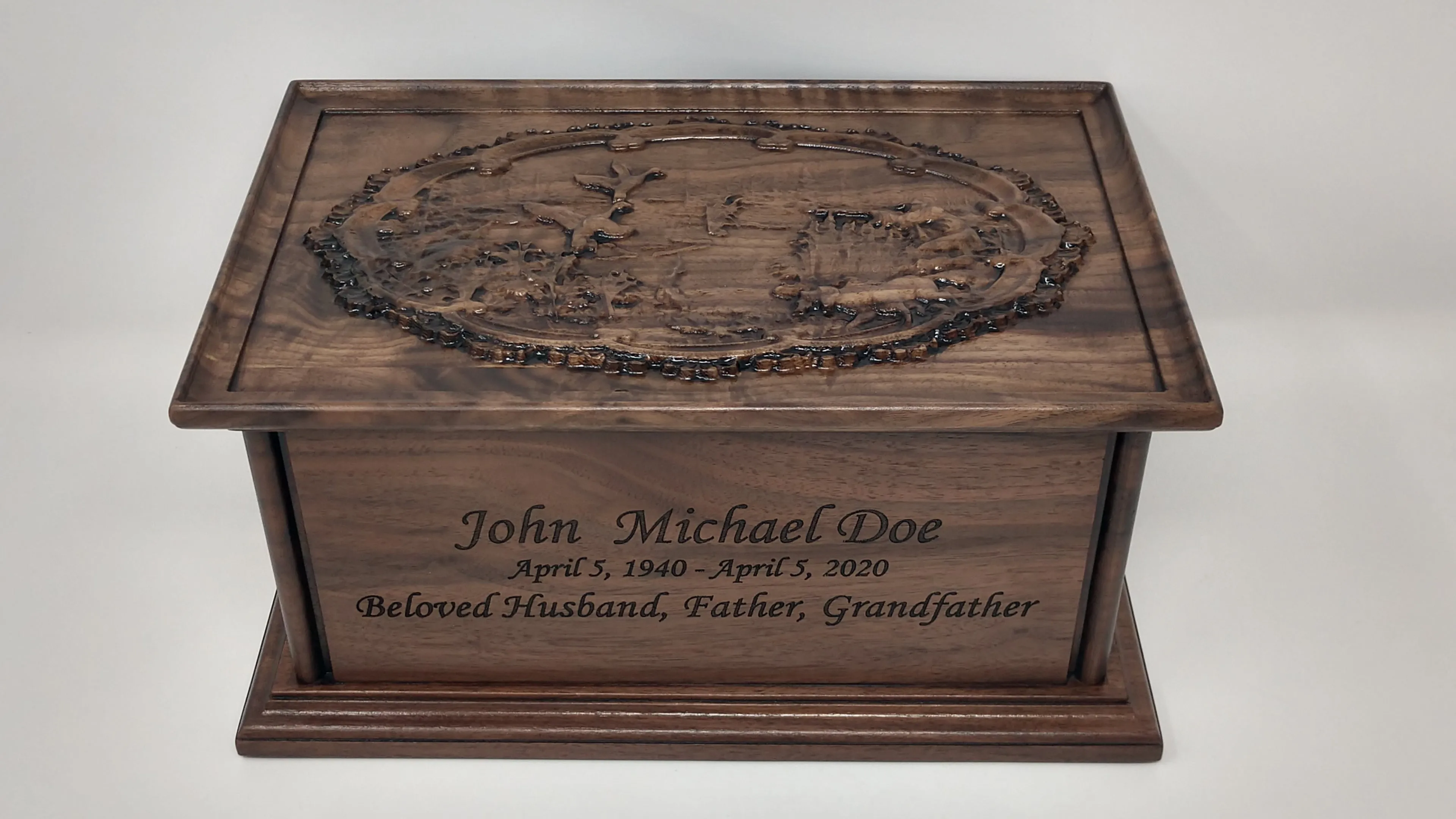 Hand-Carved Cremation Urn with Duck Hunting Scene