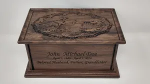 Hand-Carved Cremation Urn with Duck Hunting Scene