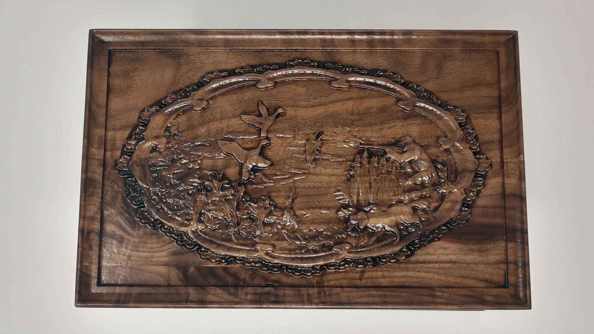 Hand-Carved Cremation Urn with Duck Hunting Scene