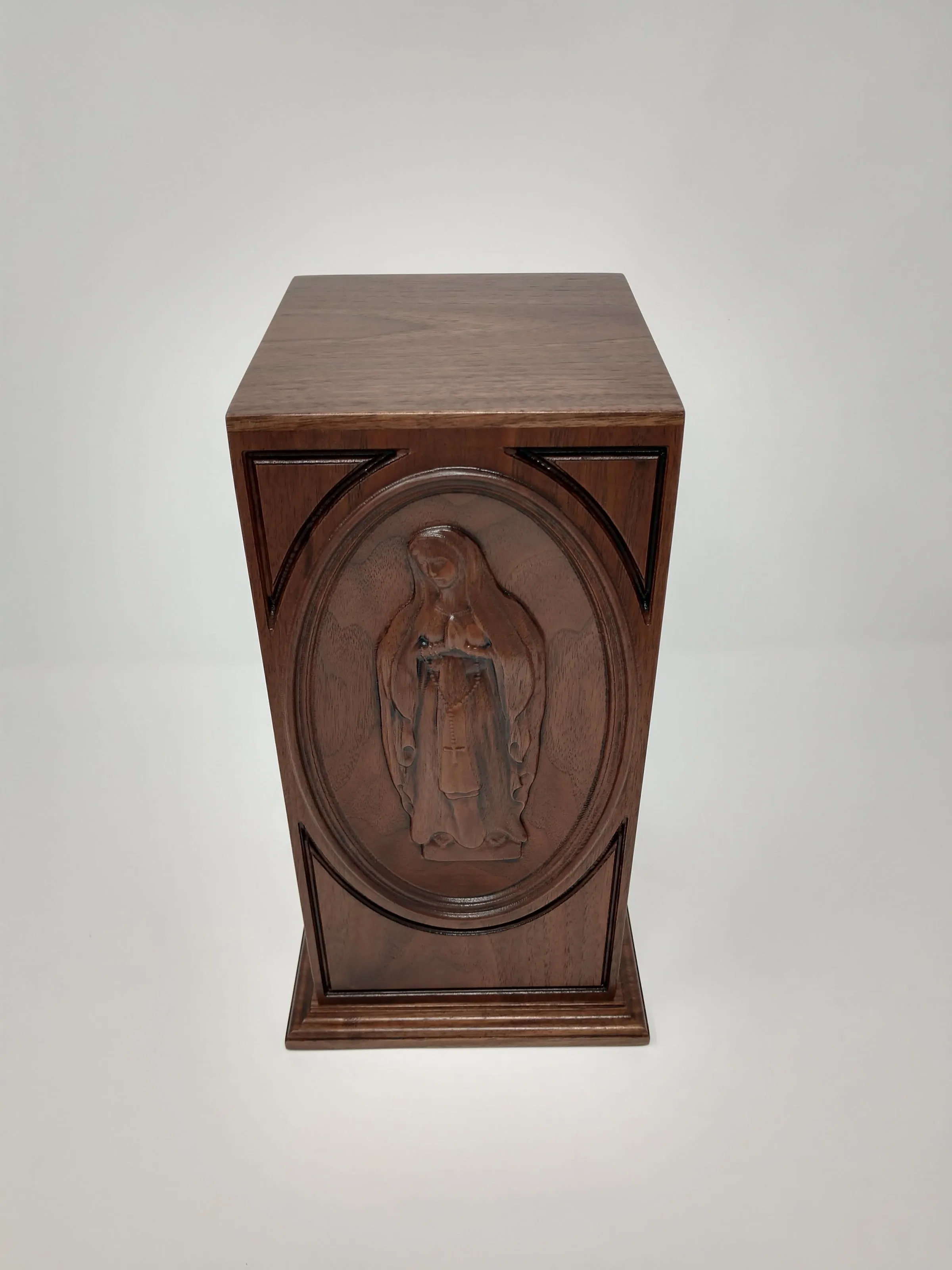 Hand-Carved Virgin Mary Vertical Cremation Urn