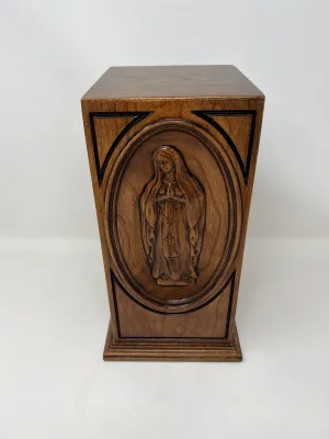 Hand-Carved Virgin Mary Vertical Cremation Urn