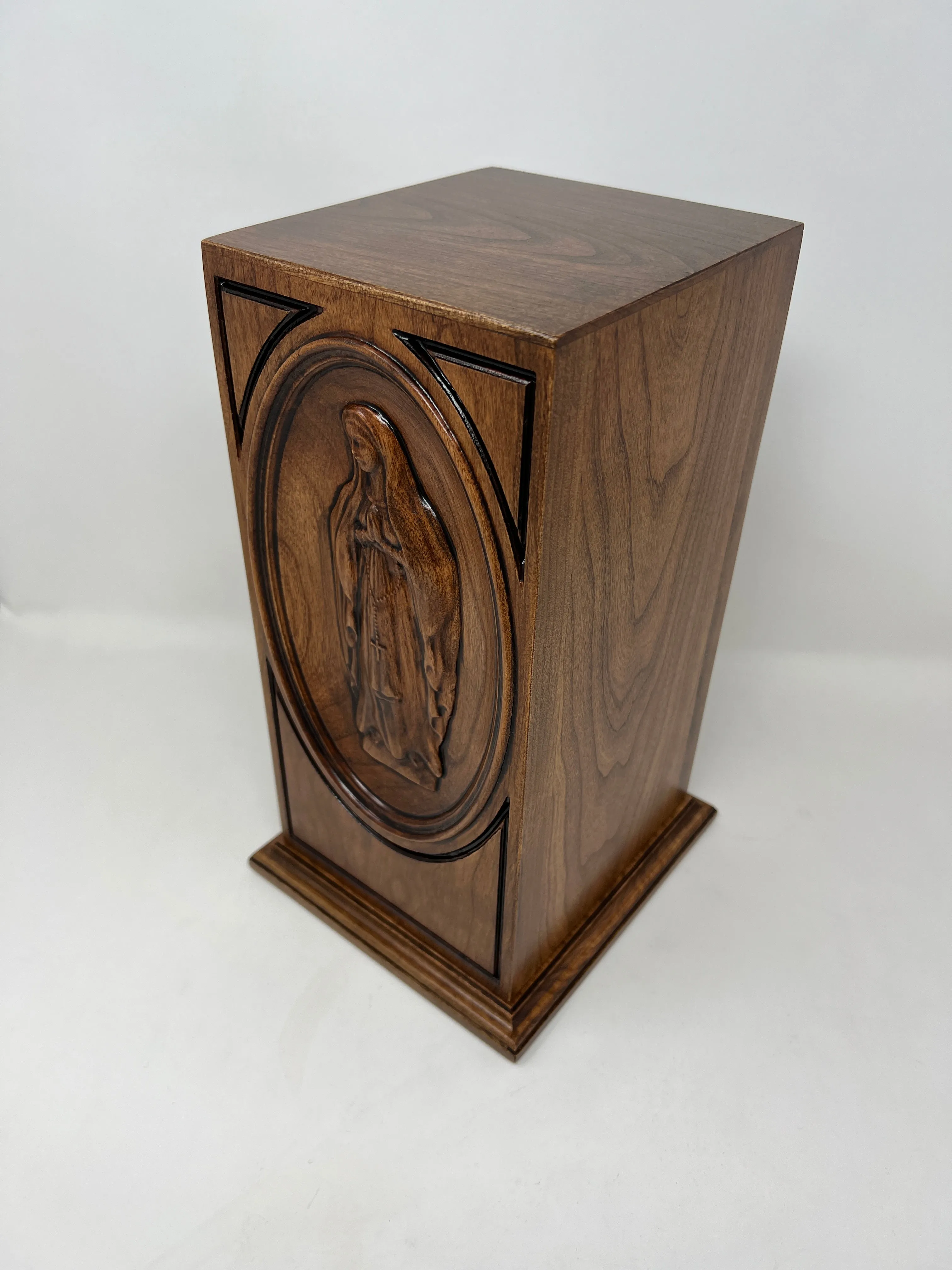 Hand-Carved Virgin Mary Vertical Cremation Urn