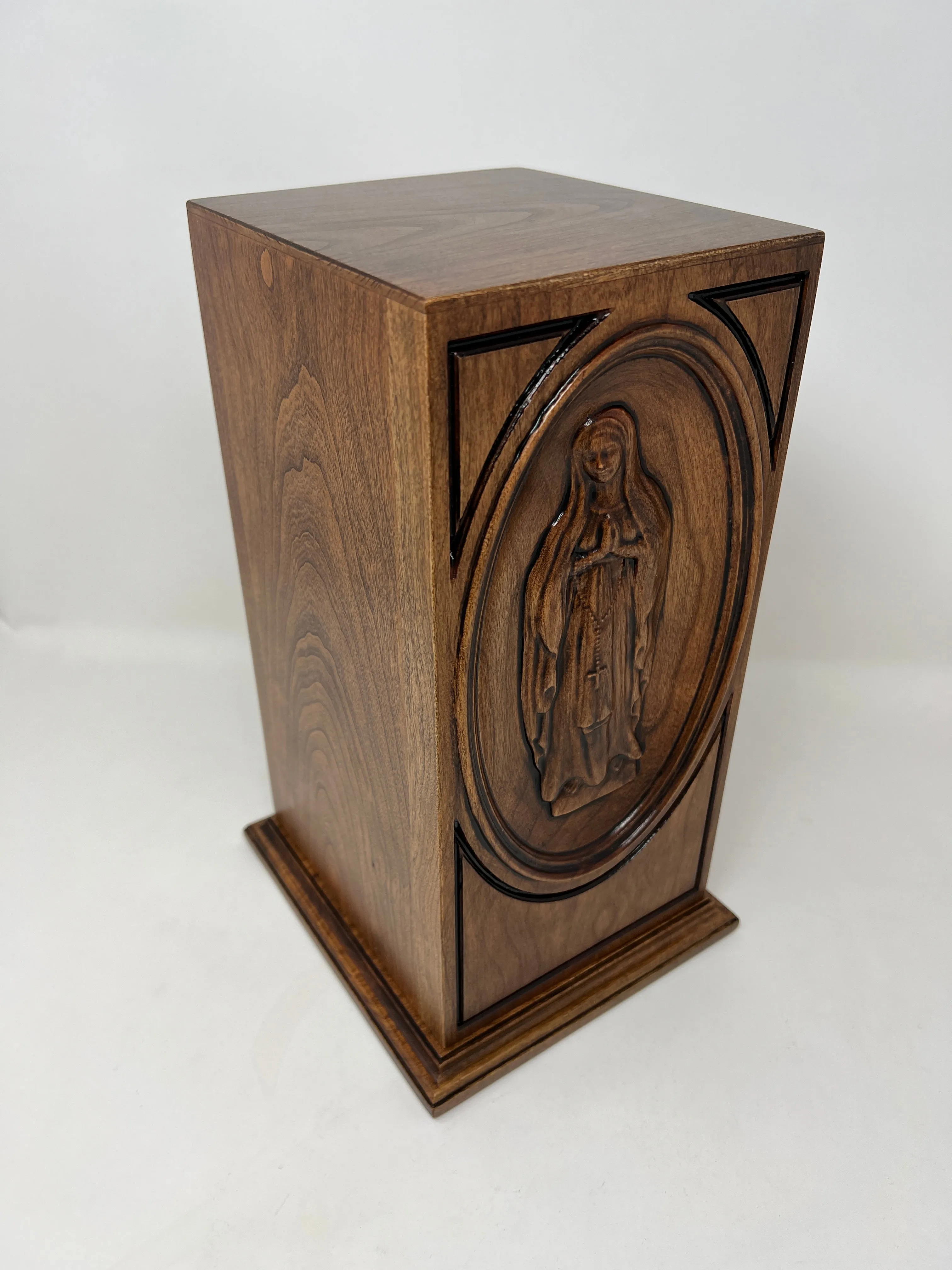 Hand-Carved Virgin Mary Vertical Cremation Urn
