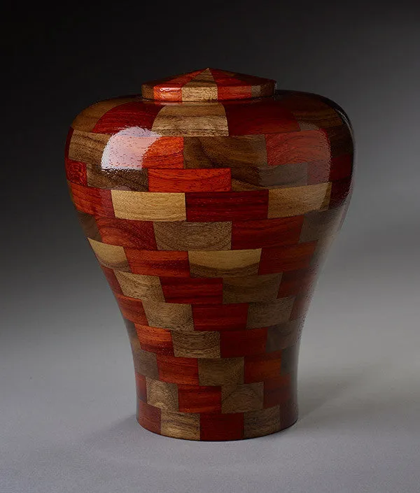 Hand Turned Wood Urn in Black Walnut & Padauk