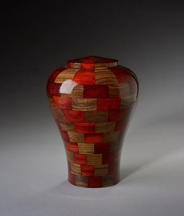 Hand Turned Wood Urn in Black Walnut & Padauk