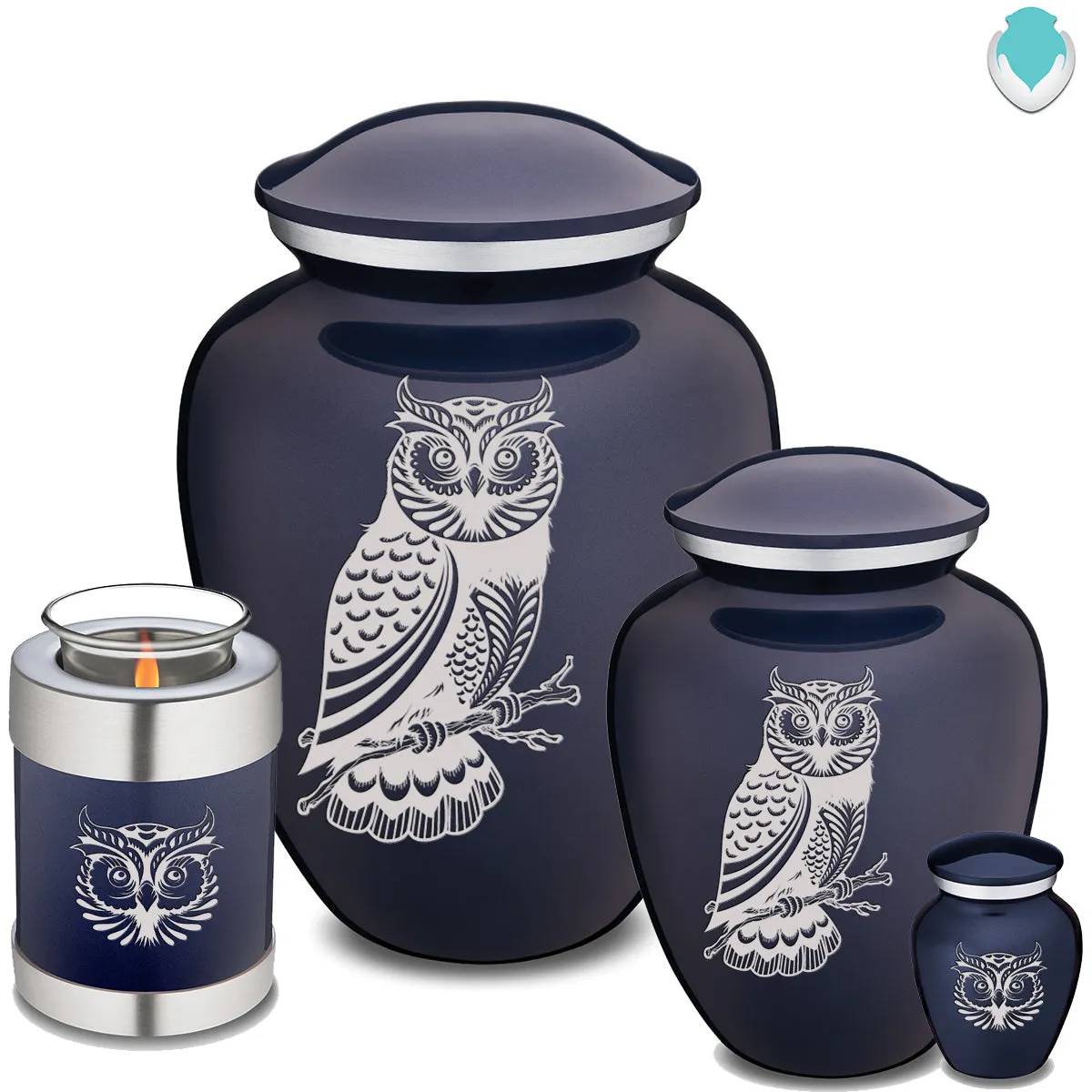 Keepsake Embrace Cobalt Blue Owl Cremation Urn
