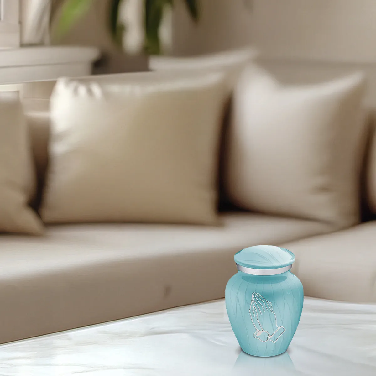 Keepsake Embrace Pearl Light Blue Praying Hands Cremation Urn